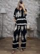 Soft FolkPrint Shirt Set-2757/Black