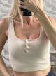 Ribbed Button CropTop-92516/Beige
