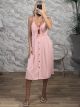 Casual Bow Buttons Dress/Pink