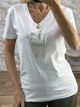 Rhinestone Fringe Cotton Ve Top/White