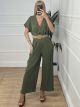 Elastic Pleated Belt Jumpsuit/Khaki