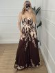 Strapless Pleated Flowers Jumpsuit/Chocolat