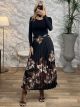 Pleated Floral Midi Skirt/Black