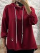 Viscose Hood Double Cord Sweatshirt/Dark Red