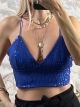 Sequins Cups Crop Top/Royal Blue