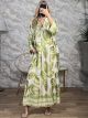 Tunic Leaves Satin Maxi Dress/Green