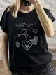 Embossed Print Strassed Cotton T-Stirt-1757/Black