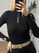 Knitted Buttons Neck Top/Black