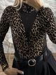 Velvet Leopard Bodysuit-5636/Beige