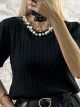 Pearls Shortsleeves Sweater/Black