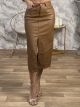 Eco Leather Midi Split Skirt/Camel