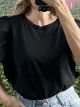 Ruffle Sleeves Cotton Top/Black