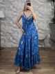 Silk GoldPrints Maxi Dress-2641/Blue&Ciel