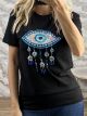 Strassed Boho EYE Cotton T-Shirt/Black
