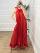 Satin Pleated Dress-7207/Red