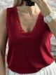 Sleeveless Lace Elastic Top/Wine Red