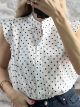 Sleeveless Polka Dot Mao Collar Shirt/White