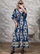Boho Silk Maxi Dress-3226/Blue&White