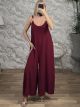 ChainsStraps Wide Jumpsuit-92925/Burgundy