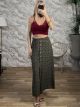 Viscose LittleFloral Button Maxi Skirt-20156/Khaki