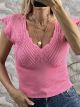 Embroidered Knitted Top-1646/Pink
