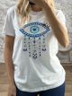 Strassed Boho EYE Cotton T-Shirt/White
