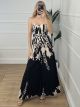 Strapless Pleated Flowers Jumpsuit/Black