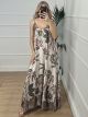 Satin Maxi Leaves Dress/Khaki