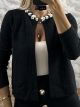 Cropped Knitted Pearls Cardigan/Black