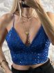 Sequins Cups Crop Top/Blue