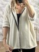 Cord Velvet Viscose Hood Cardigan/Beige