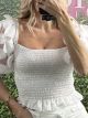 C-Through Sleeves Smocked Top/White