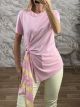 Viscose Asymmetrical SatinRibbon Top-30152/Pink
