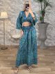 Μεταξωτό Σετ Παντελόνα-2020 Golden Floral/Blue