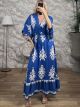 Boho Print Maxi Dress-1018/Royal Blue