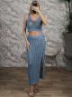 Knitted CropTop Skirt Set-23/Ciel