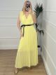 Muslin Rufflesleeves Pleated Dress/Yellow