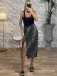 Elastic Midi Skirt-Leopard/Green