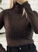 Strass Viscose TurtleNeck Top/Chocolat