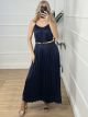 Satin Pleated Dress Belt/Navy Blue