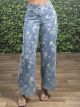 Elastic Floral Wide Denim/Light Blue