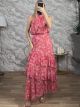 Muslin BowNeck SilverThread Skirt Set-6388/Pink