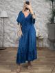 Short Sleeves Silk Maxi Dress-1267/Royal Blue