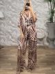 Soft Satin SHORT Kimono&Pants Set/Beige&Camel Leaves