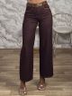 Wideleg Belt Denim Pants-32705/Burgundy