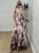 Satin Maxi Leaves Dress/Burgundy