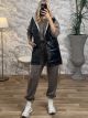Metallic Sleeveless Jacket-9075/Black