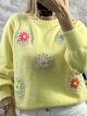 Flowers Embroidered Sweater-1298/Yellow