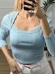 Ribbed Lace Top/L.Blue