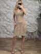 Fitted Sleeveless Knitted Mini Dress-09/Gold